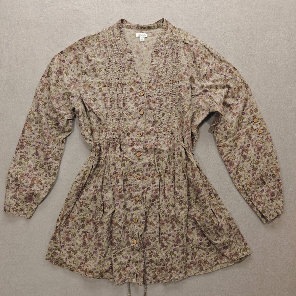 Relativity Floral Pintuck Blouse Womens XL‎ Tie Back Cottagecore Prairie Peasant